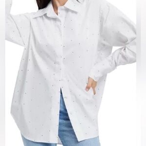 Good American Oversized Buttondown Rhinestone Cotton-blend Shirt xxs/xs